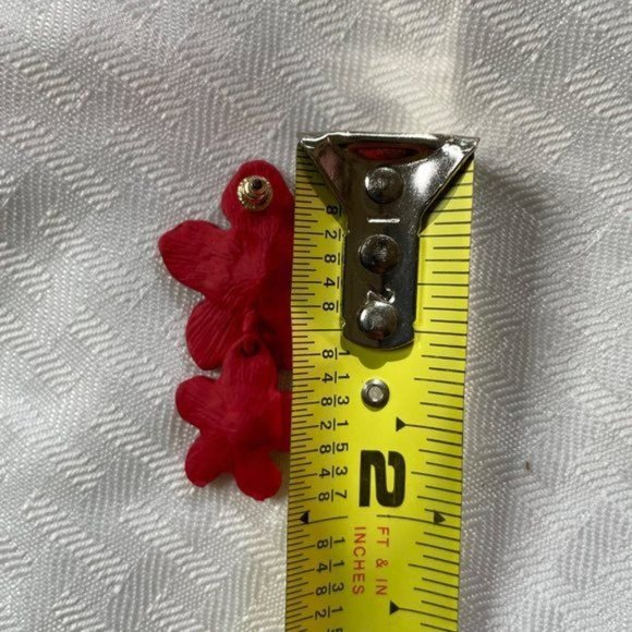 Boho Plumeria Flower Aloha Dangle Drop Statement Earrings Red II - Picture 5 of 12